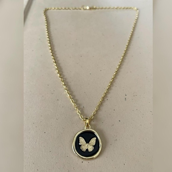 Gold and Black Butterfly Pendant Necklace - Picture 3 of 4